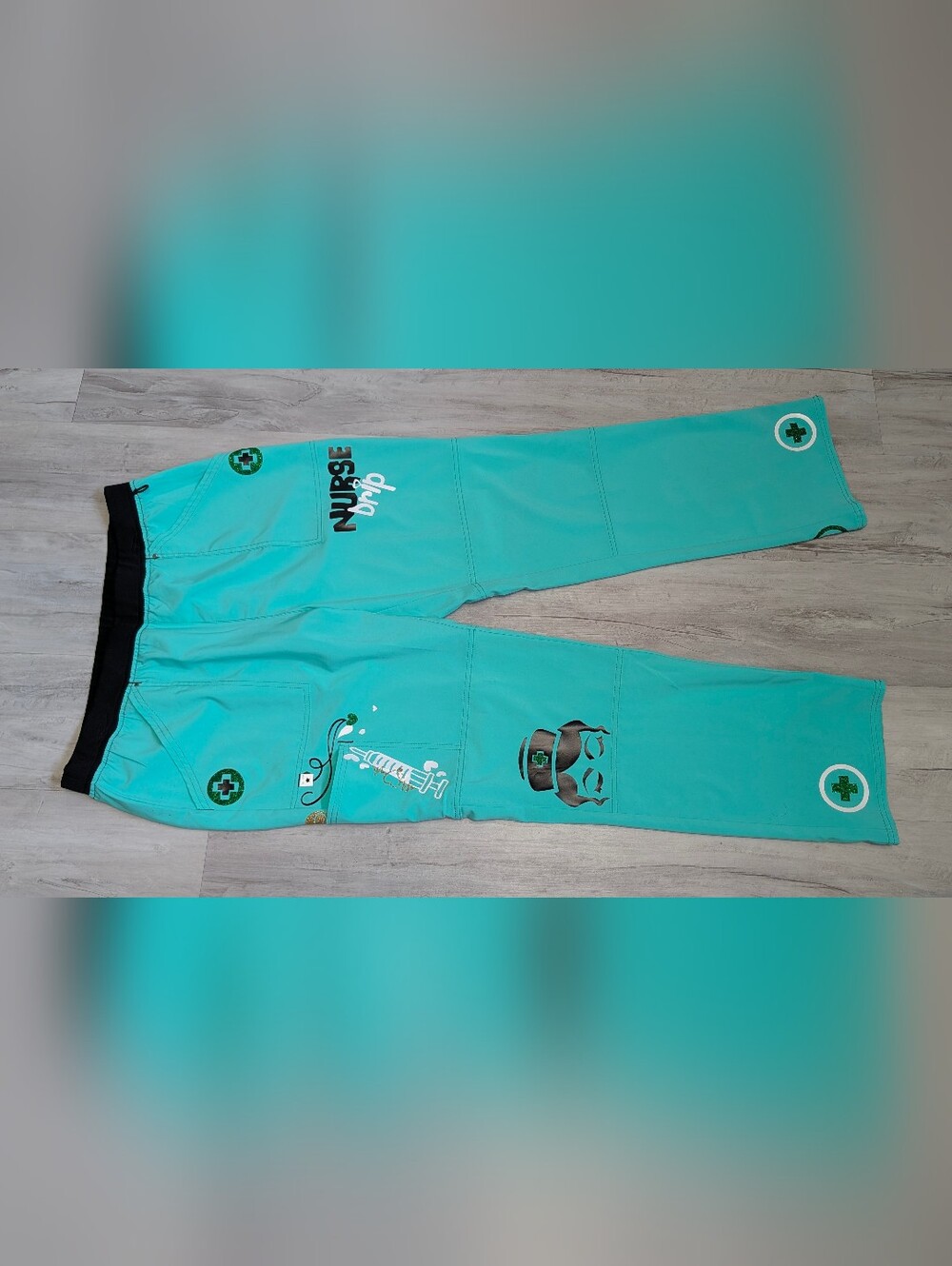 Nurse Drip Glitter Minty Green Medical Scrub Pants LG